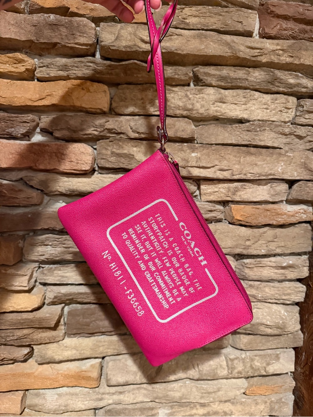COACH Hot Pink Leather Coach Creed Large Wristlet Pouch Bag